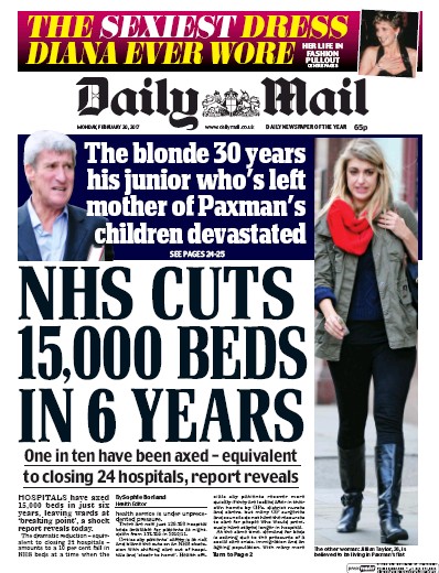 Daily Mail Newspaper Front Page (UK) for 20 February 2017