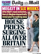 Daily Mail (UK) Newspaper Front Page for 20 February 2020