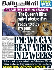 Daily Mail (UK) Newspaper Front Page for 20 March 2020