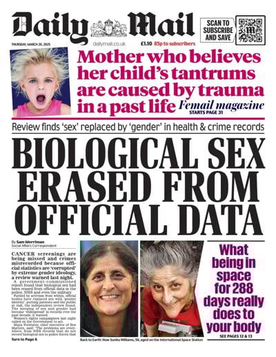 Daily Mail Newspaper Front Page (UK) for 20 March 2025