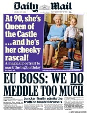 Daily Mail (UK) Newspaper Front Page for 20 April 2016