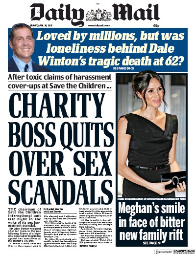 Daily Mail Newspaper Front Page (UK) for 20 April 2018