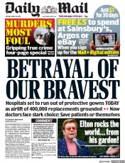 Daily Mail (UK) Newspaper Front Page for 20 April 2020