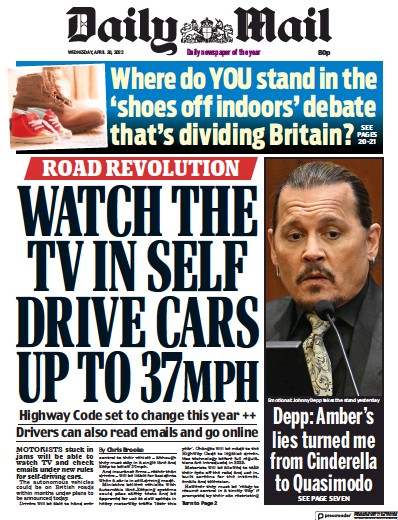 Daily Mail Newspaper Front Page (UK) for 20 April 2022