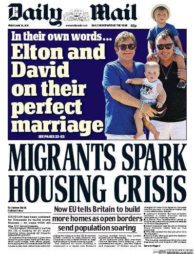 Daily Mail Newspaper Front Page (UK) for 20 May 2016