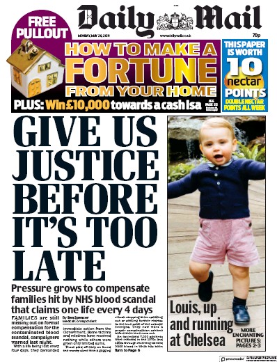Daily Mail Newspaper Front Page (UK) for 20 May 2019