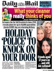 Daily Mail (UK) Newspaper Front Page for 20 May 2021