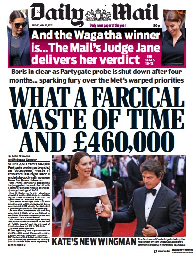 Daily Mail Newspaper Front Page (UK) for 20 May 2022