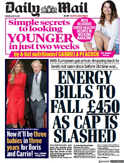 Daily Mail Newspaper Front Page (UK) for 20 May 2023