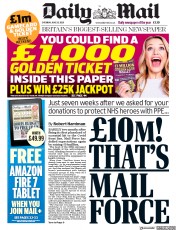 Daily Mail (UK) Newspaper Front Page for 20 June 2020