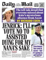 Daily Mail front page for 20 June 2025