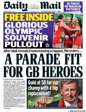Daily Mail (UK) Newspaper Front Page for 20 August 2016