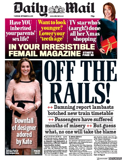 Daily Mail Newspaper Front Page (UK) for 20 September 2018