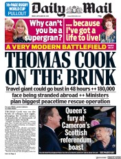 Daily Mail (UK) Newspaper Front Page for 20 September 2019