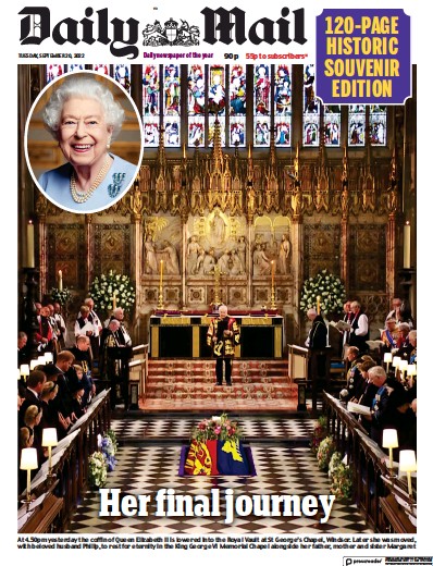 Daily Mail Newspaper Front Page (UK) for 20 September 2022