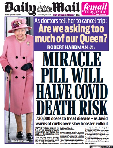 Daily Mail Newspaper Front Page (UK) for 21 October 2021