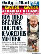 Daily Mail Newspaper Front Page (UK) for 21 November 2012
