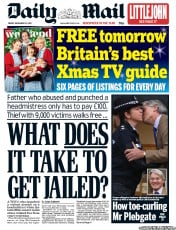 Daily Mail (UK) Newspaper Front Page for 21 December 2012