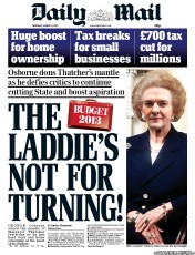 Daily Mail (UK) Newspaper Front Page for 21 March 2013