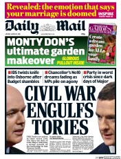 Daily Mail (UK) Newspaper Front Page for 21 March 2016
