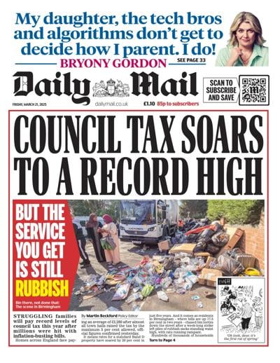 Daily Mail Newspaper Front Page (UK) for 21 March 2025