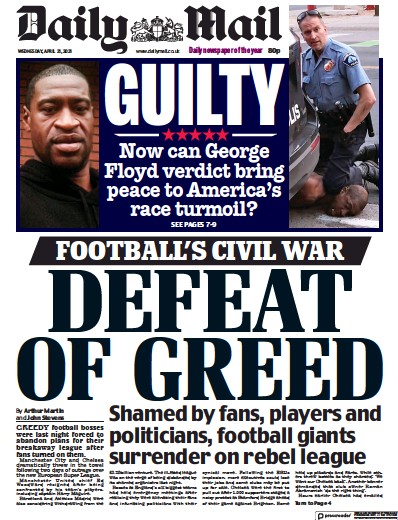 Daily Mail Newspaper Front Page (UK) for 21 April 2021