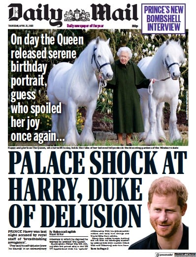 Daily Mail Newspaper Front Page (UK) for 21 April 2022