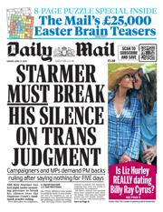 Daily Mail front page for 21 April 2025