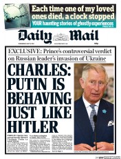 Daily Mail (UK) Newspaper Front Page for 21 May 2014