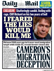 Daily Mail (UK) Newspaper Front Page for 21 June 2016
