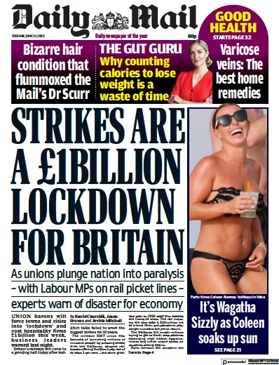 Daily Mail Newspaper Front Page (UK) for 21 June 2022