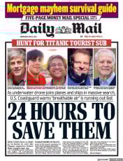 Daily Mail (UK) Newspaper Front Page for 21 June 2023