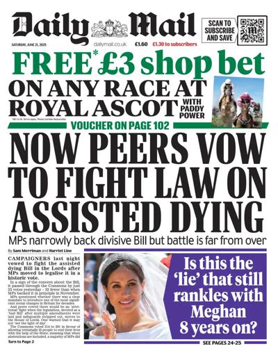 Daily Mail Newspaper Front Page (UK) for 21 June 2025