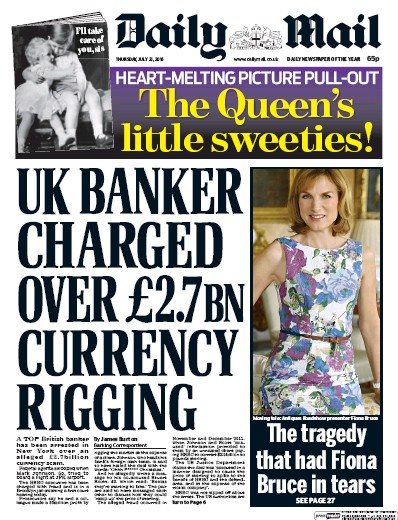 Daily Mail Newspaper Front Page (UK) for 21 July 2016