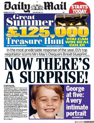 Daily Mail Newspaper Front Page (UK) for 21 July 2018