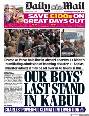 Daily Mail (UK) Newspaper Front Page for 21 August 2021