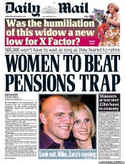 Daily Mail (UK) Newspaper Front Page for 21 September 2011