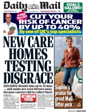 Daily Mail (UK) Newspaper Front Page for 21 September 2020