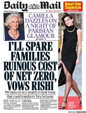 Daily Mail front page for 21 September 2023