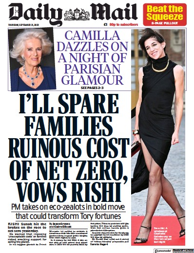 Daily Mail Newspaper Front Page (UK) for 21 September 2023