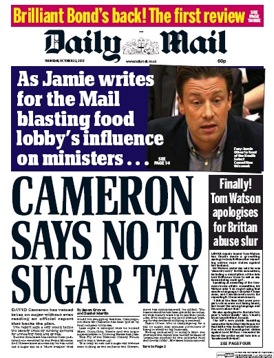 Daily Mail Newspaper Front Page (UK) for 22 October 2015