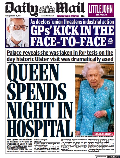 Daily Mail Newspaper Front Page (UK) for 22 October 2021