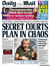 Daily Mail (UK) Newspaper Front Page for 22 November 2012