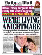 Daily Mail (UK) Newspaper Front Page for 22 November 2018