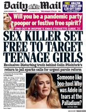 Daily Mail (UK) Newspaper Front Page for 22 November 2021