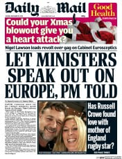 Daily Mail (UK) Newspaper Front Page for 22 December 2015