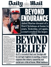 Daily Mail (UK) Newspaper Front Page for 22 December 2016