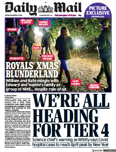 Daily Mail Newspaper Front Page (UK) for 22 December 2020