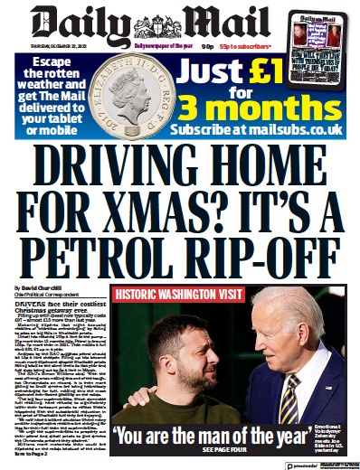 Daily Mail Newspaper Front Page (UK) for 22 December 2022
