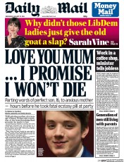 Daily Mail (UK) Newspaper Front Page for 22 January 2014